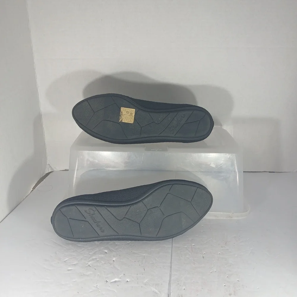 Skechers Cleo 2.0 Love Spell 7.5 Black Knit Scalloped Ballet Flats 158343